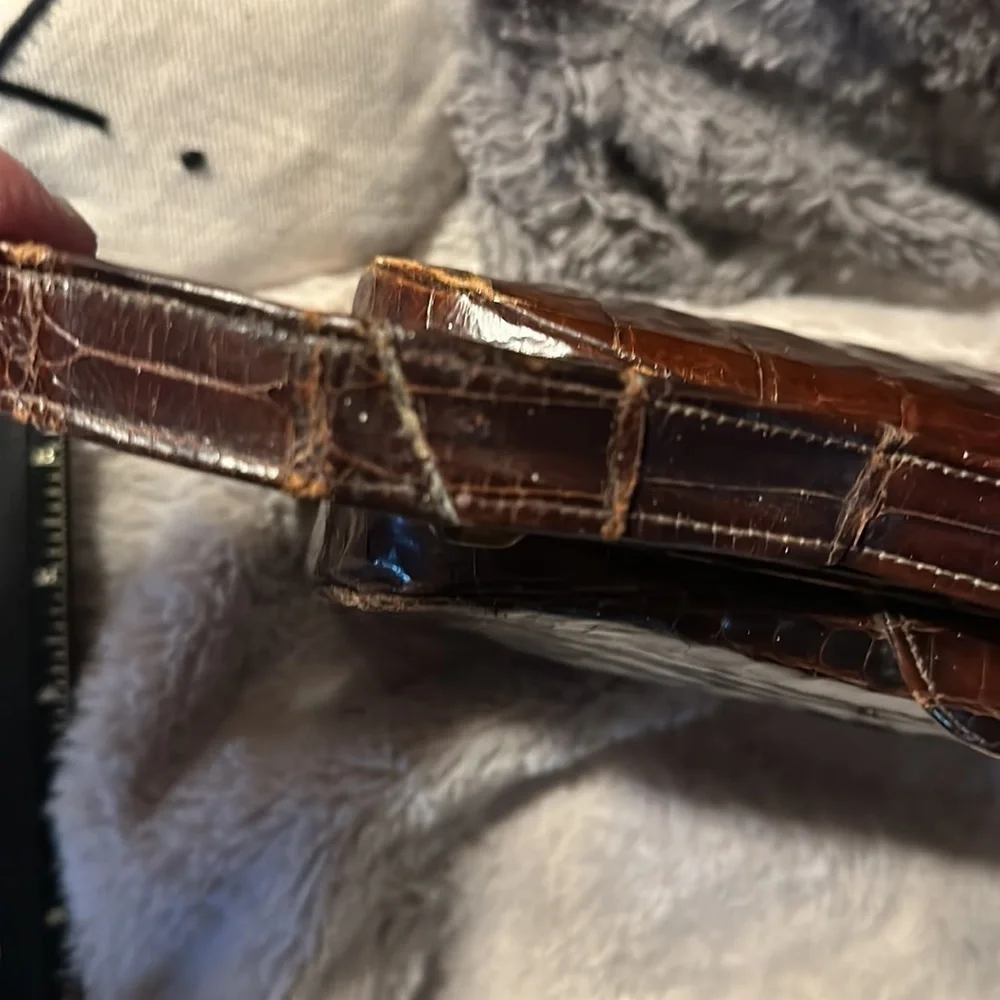 Very Authentic Crocodile Satchel Purse with Antique Gold Color Clasp & Hardware